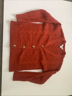 Time and Tru Rust Cable-Knit V-Neck Button Cardigan